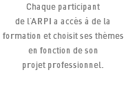 Chaque participant de l'ARPI a accès à de la formation et choisit ses thèmes en fonction de son projet professionnel. 